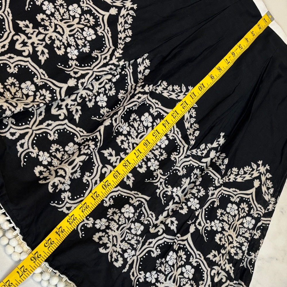 LOFT Black A-line Cotton Pleated Midi Skirt Beaded and PomPom Trim - Picture 10 of 11